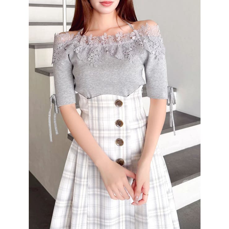 レースオフショルニットトップス | dazzlin | 詳細画像12 