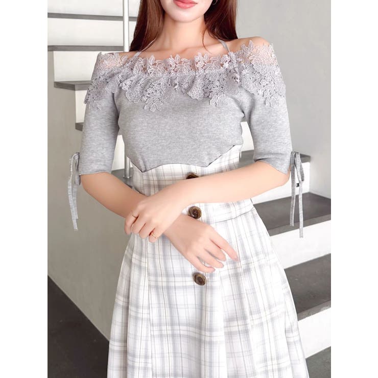 レースオフショルニットトップス | dazzlin | 詳細画像16 