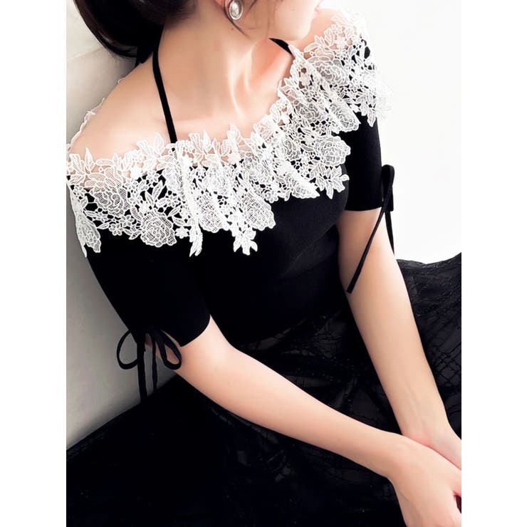 レースオフショルニットトップス | dazzlin | 詳細画像2 