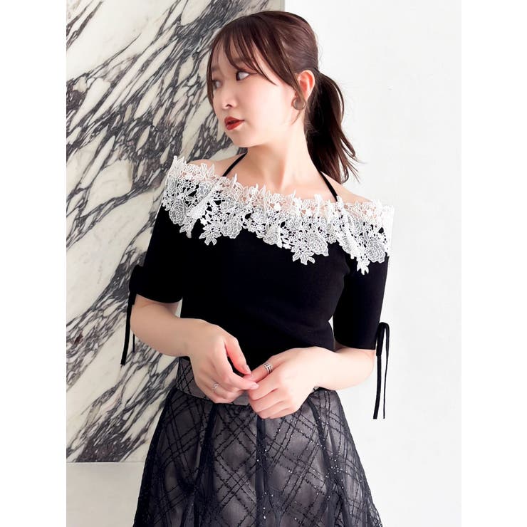 レースオフショルニットトップス | dazzlin | 詳細画像4 