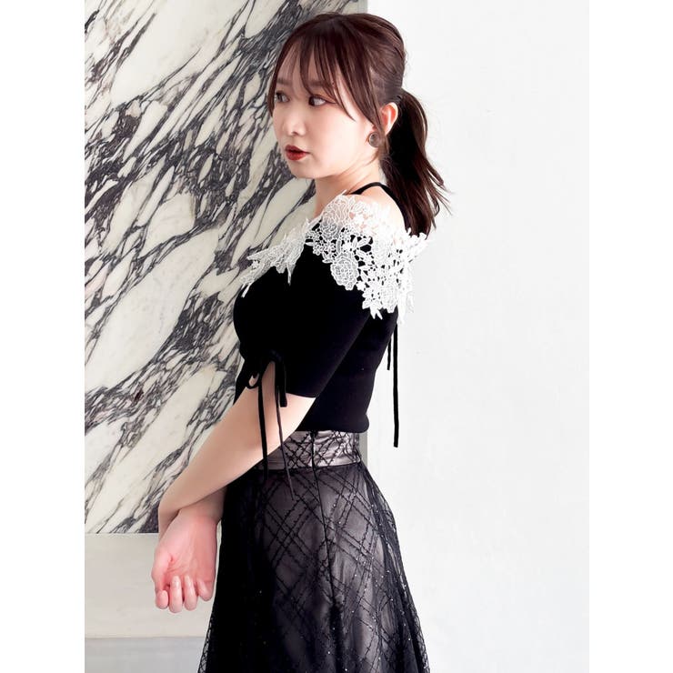 レースオフショルニットトップス | dazzlin | 詳細画像5 