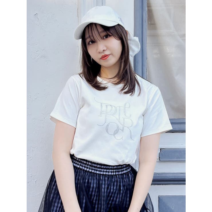 UV】ラインストーングラフィックロゴTシャツ[品番：MKSW0070118