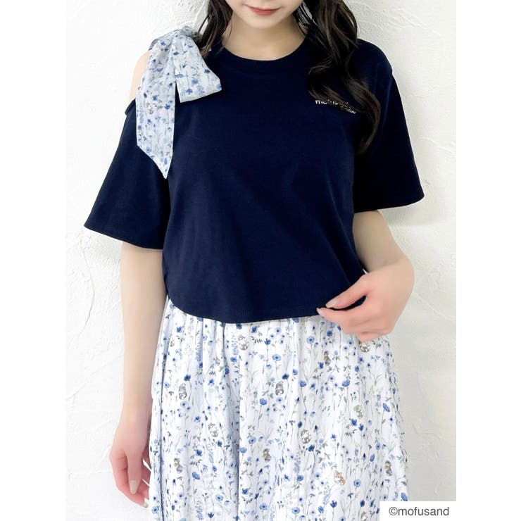 ネイビー | 【mofusandコラボ】リボンショルダーロゴTシャツ | dazzlin