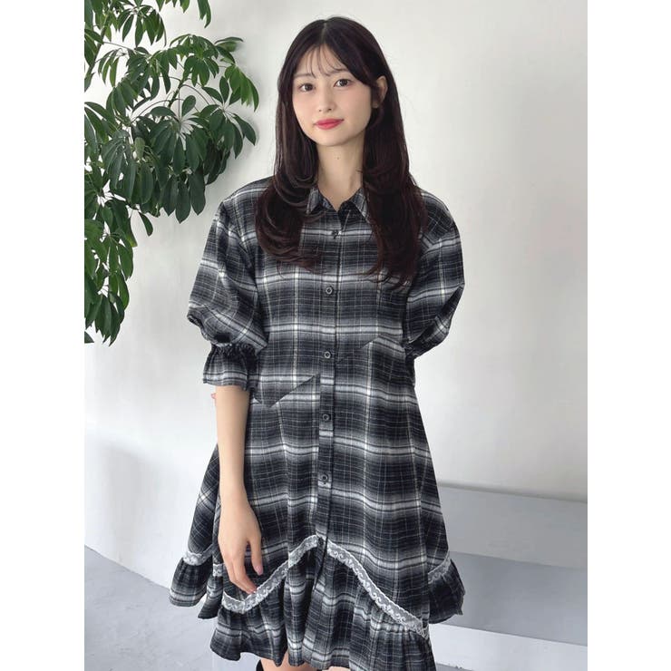 ブラック | イレヘムティアードシャツミニワンピース | dazzlin