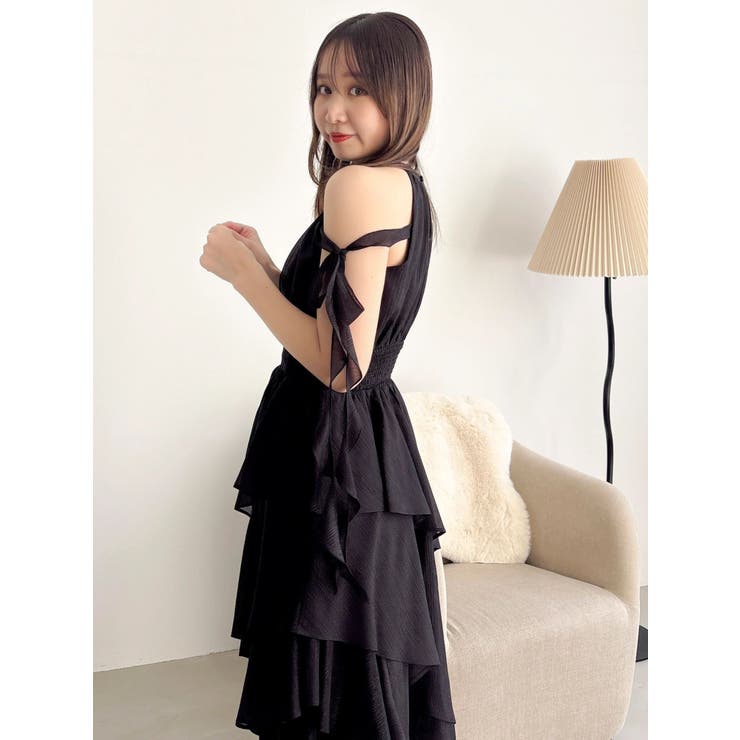 アシメフリルリボンシフォンワンピース[品番：MKSW0071537]｜dazzlin