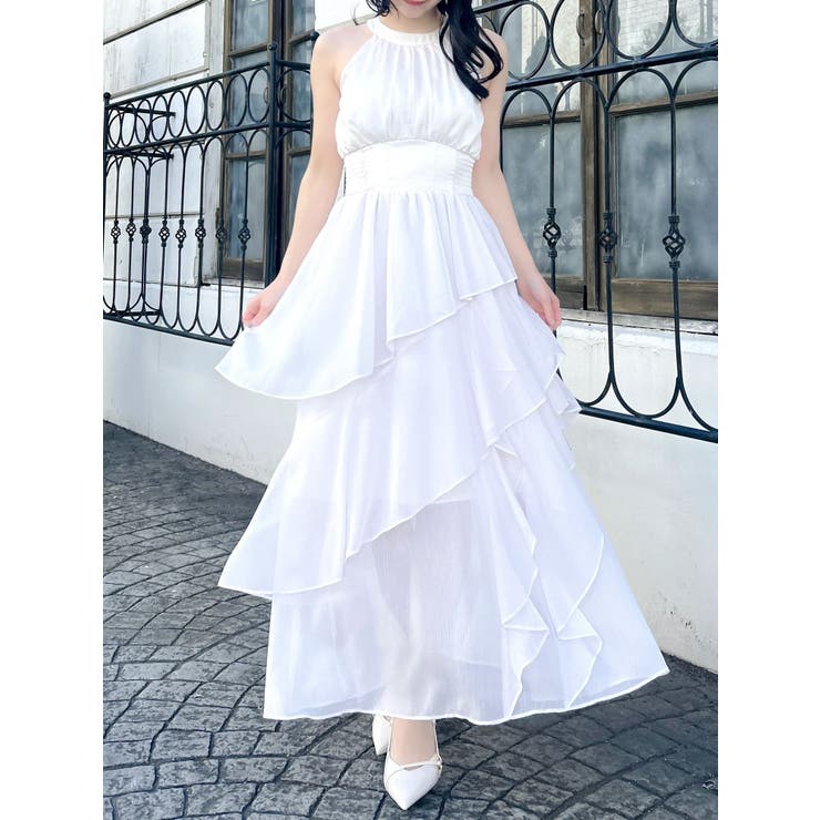 アシメフリルリボンシフォンワンピース[品番：MKSW0071537]｜dazzlin