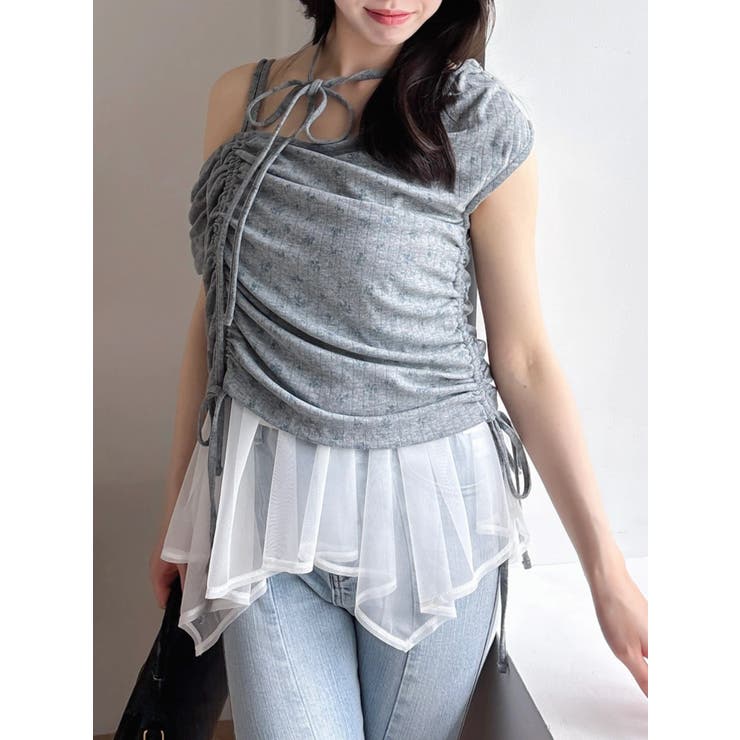 レースレイヤードギャザーカットトップス[品番：MKSW0071410]｜dazzlin
