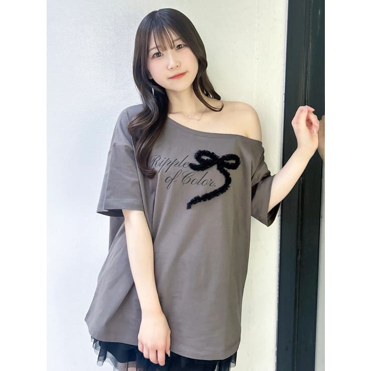 ワンショルフリルリボンビッグTシャツ | dazzlin | 詳細画像2 