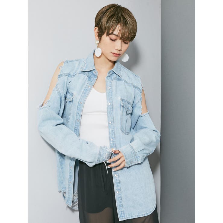 ショルダークラッシュデニムシャツ[品番：MKSW0003381]｜EMODA（エモダ 