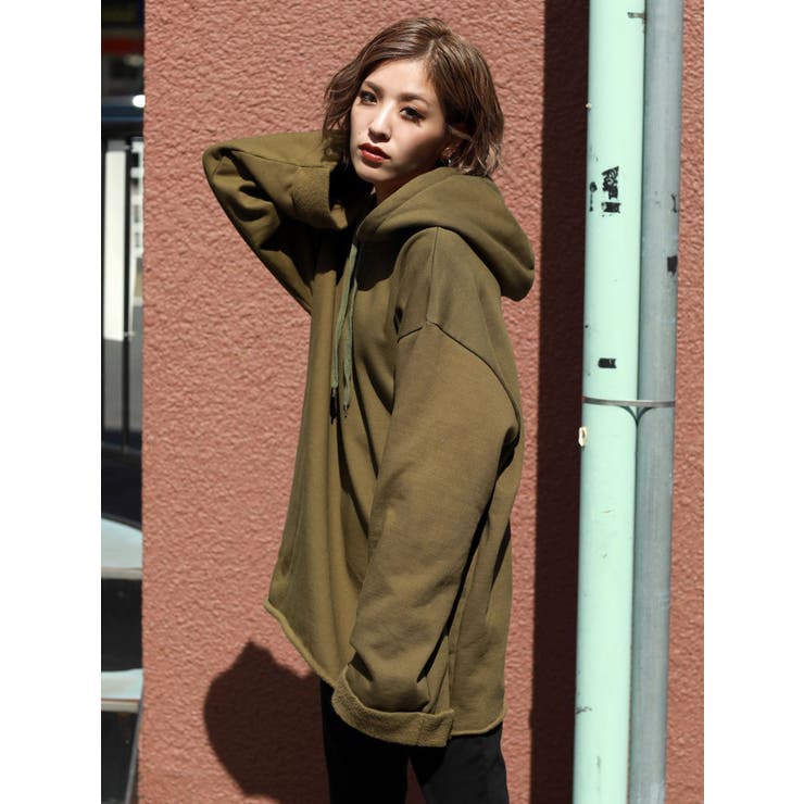 SSZ BIRD WEP パーカー　Sサイズ　オリーブ ワイドスリーブパーカーワンピース[品番：MKSW0011739]｜EMODA