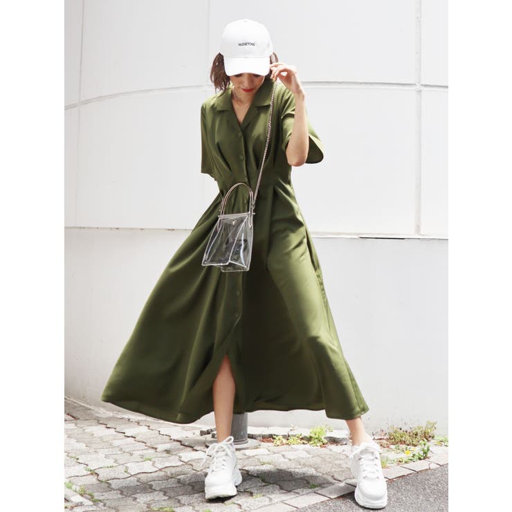 オープンカラー2WAYシャツワンピース[品番：MKSW0013633]｜EMODA