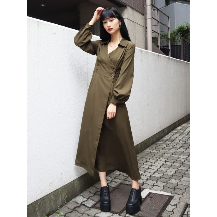 Monmo様オーダーカシュクールワンピース カシュクールオープンカラーシャツワンピース[品番：MKSW0025699