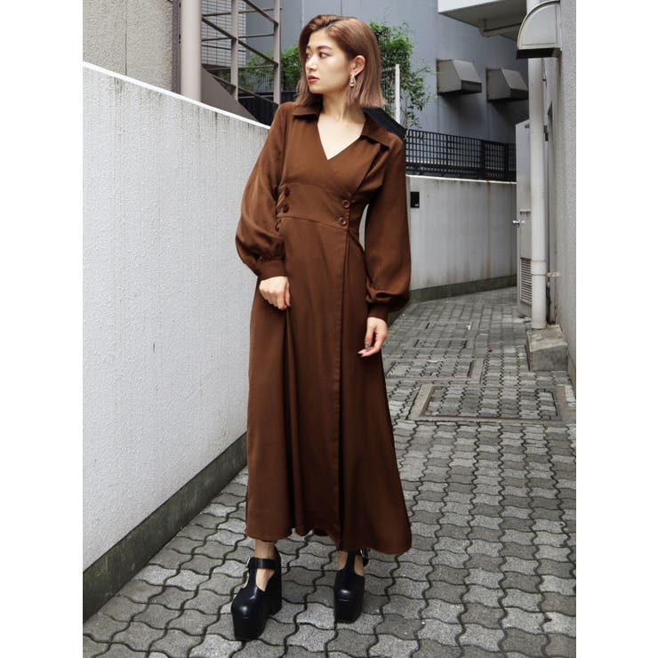 Monmo様オーダーカシュクールワンピース カシュクールオープンカラーシャツワンピース[品番：MKSW0025699