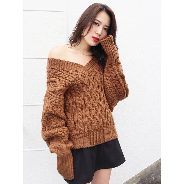 バックタイケーブルニット[品番：MKSW0025898]｜EMODA（エモダ）のレディースファッション通販｜SHOPLIST（ショップリスト）
