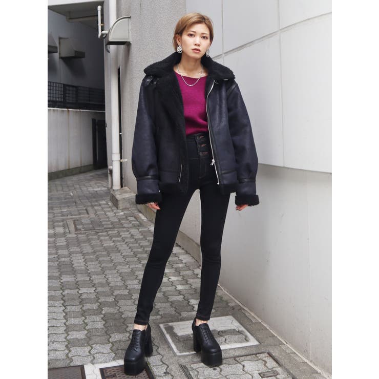 ジップバルキーフェイクムートンコート[品番：MKSW0026233]｜EMODA  