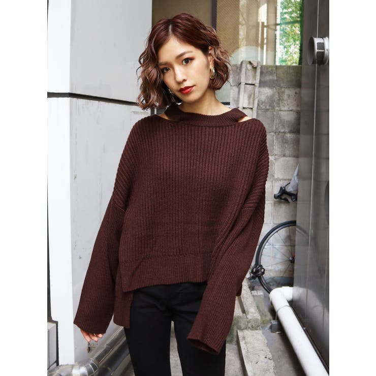 ブラウン | サイドネックスリットニット | EMODA