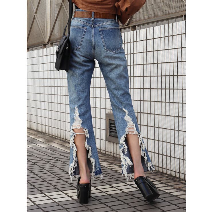 バックスリットカットジャストウエストフレアジーンズ | EMODA | 詳細画像1 