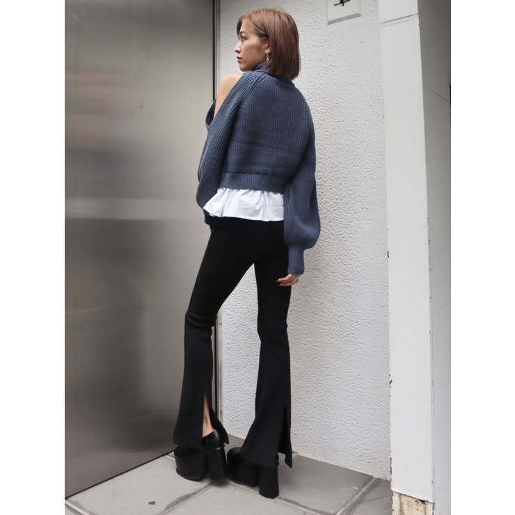 オープンショルダードッキングショートニット[品番：MKSW0033838