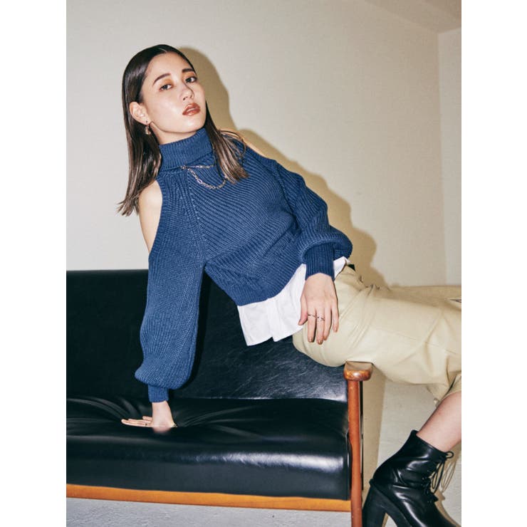 オープンショルダードッキングショートニット[品番：MKSW0033838