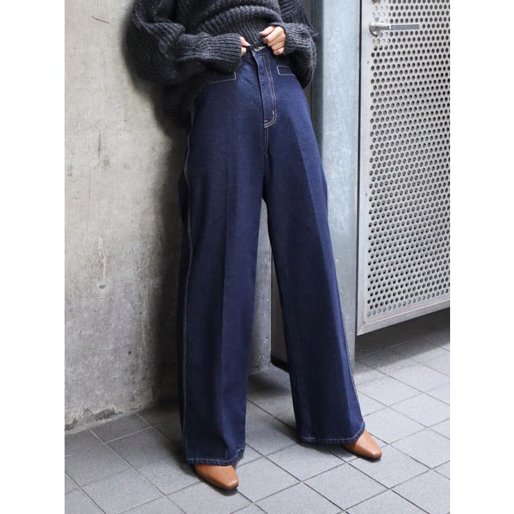 ボックスポケットワイドハイウエストジーンズ[品番：MKSW0033420