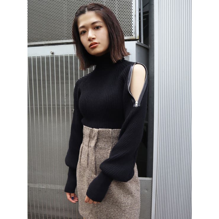 独特な ショルダージップニットトップ[品番：MKSW0033990]｜EMODA トップス