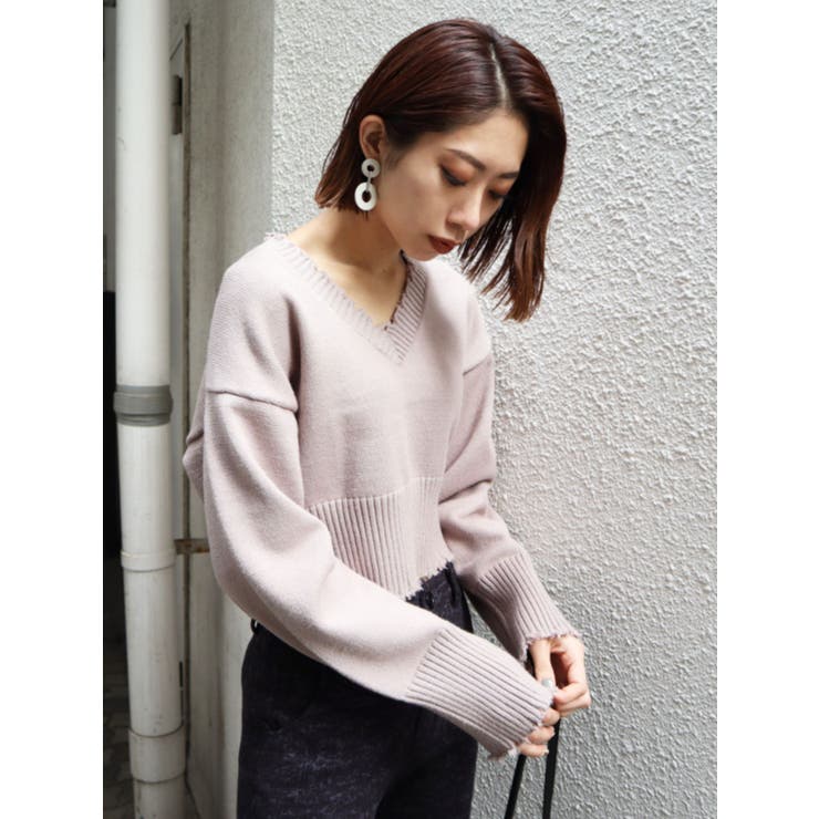 EMODA - ヘムクラッシュVネックニット ヘムクラッシュVネックニット[品番：MKSW0034321]｜EMODA