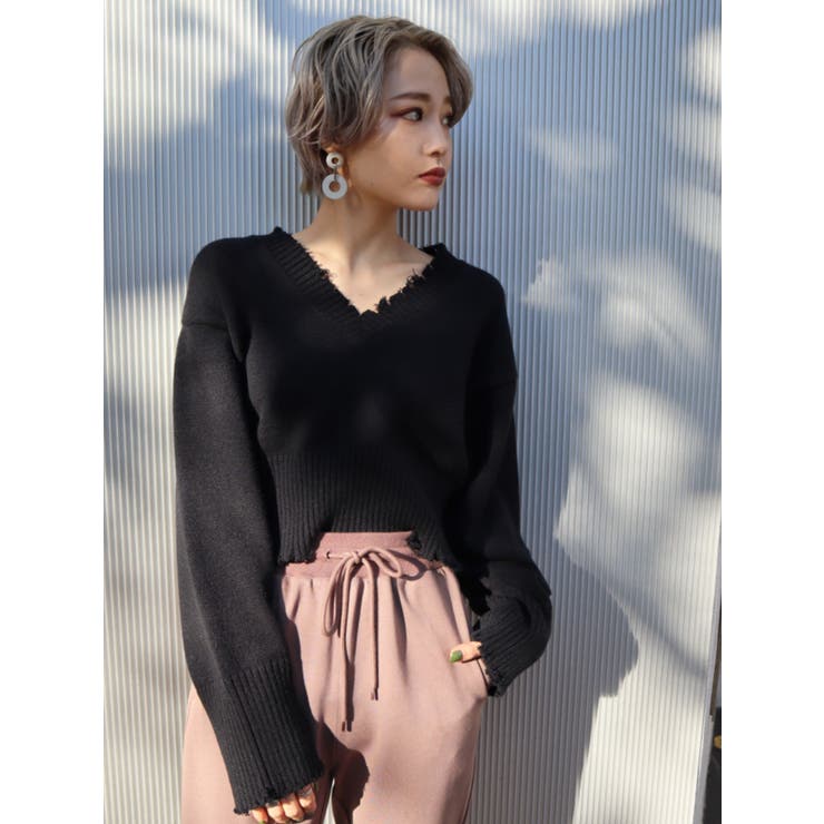 EMODA - ヘムクラッシュVネックニット EMODA（エモダ）の「ヘムクラッシュVネックニット（ニット