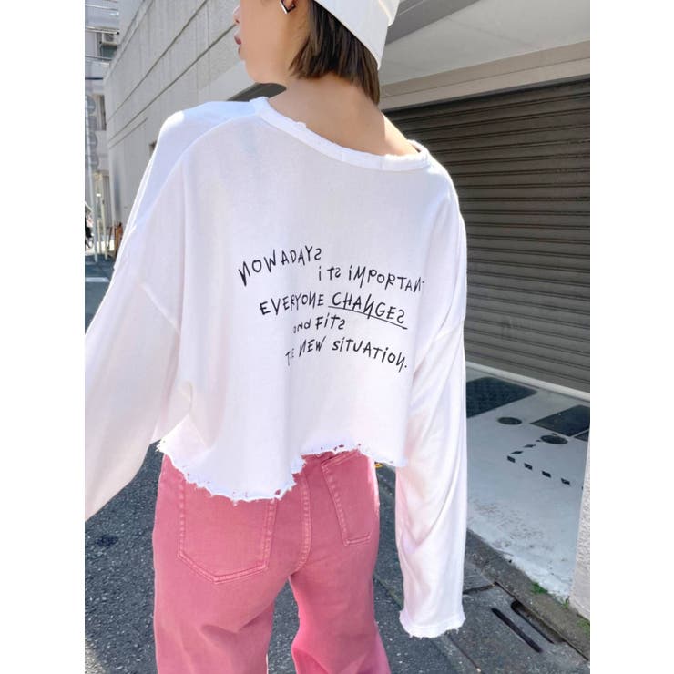 カットオフメッセージロングTシャツ[品番：MKSW0042855]｜EMODA