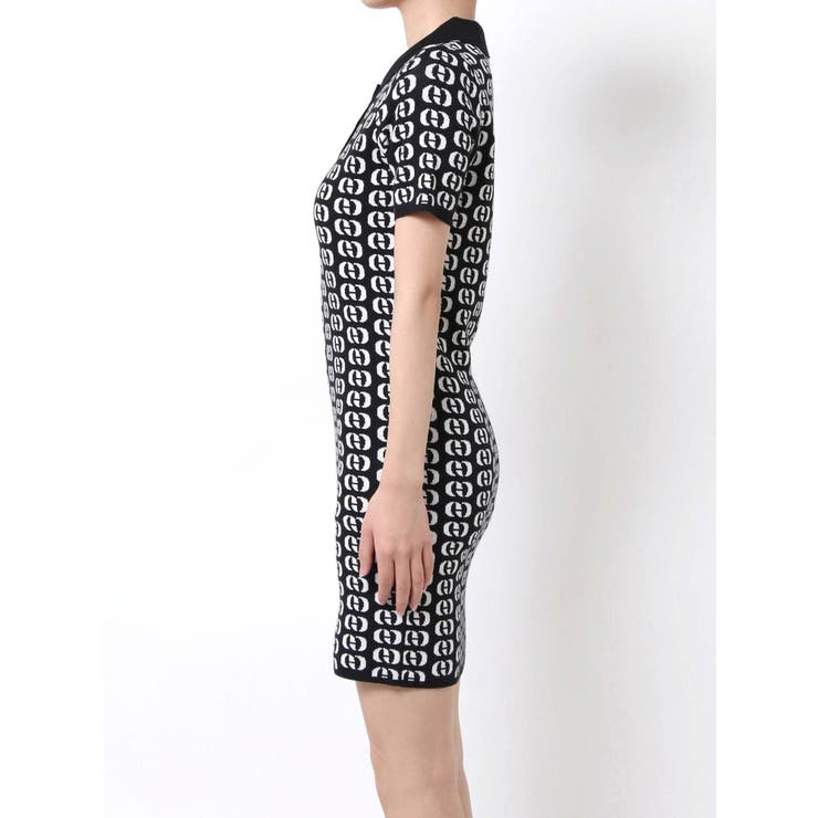 【ブラック】ロゴモノグラム柄 半袖 ポロワンピース (WOMENS) モノグラムポロワンピース[品番：MKSW0044285]｜EMODA（エモダ