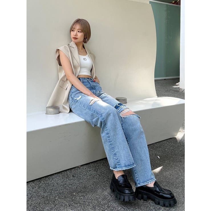 EMODA（エモダ）の「ウォッシュルーズジーンズ（デニムパンツ