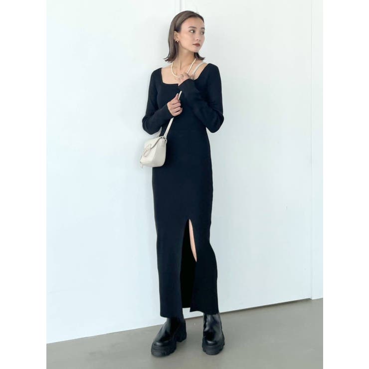 リブスリットロングワンピース[品番：MKSW0047311]｜EMODA