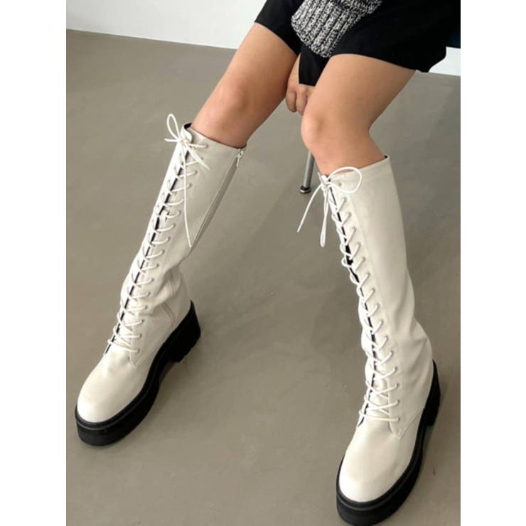 アイボリー | ラウンドレースアップブーツ | EMODA