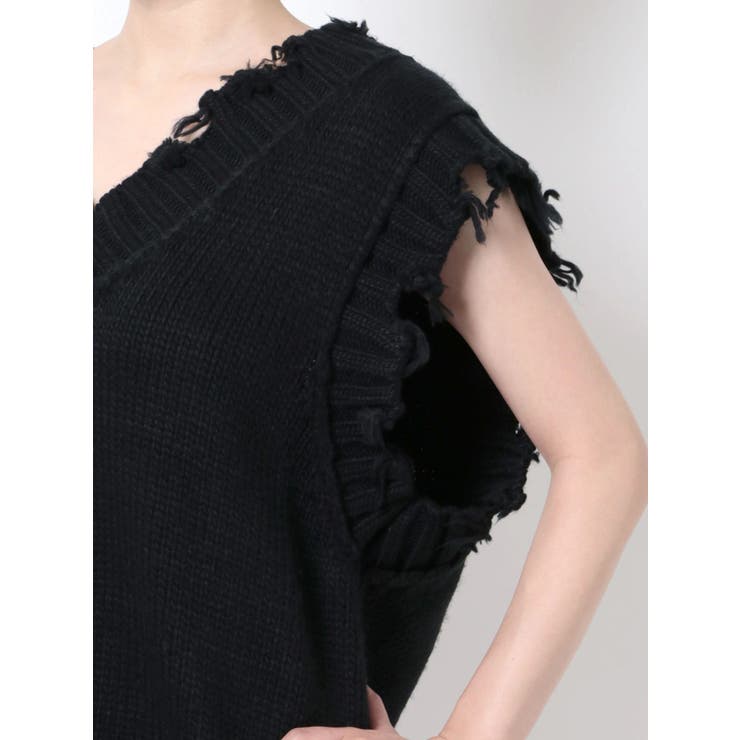 さらにお値下げ！新品▪︎エルミダ▪︎異素材、麻混ツインニット▪︎38 クラッシュオーバーニットベスト[品番：MKSW0047231]｜EMODA