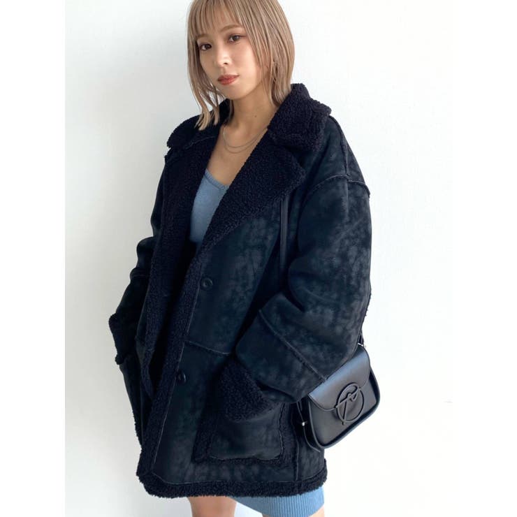 【美品】EMODA B3 フェイクレザー ムートンジャケット 黒 F Starting Over ムートンジャケット ムートンコート フェイク