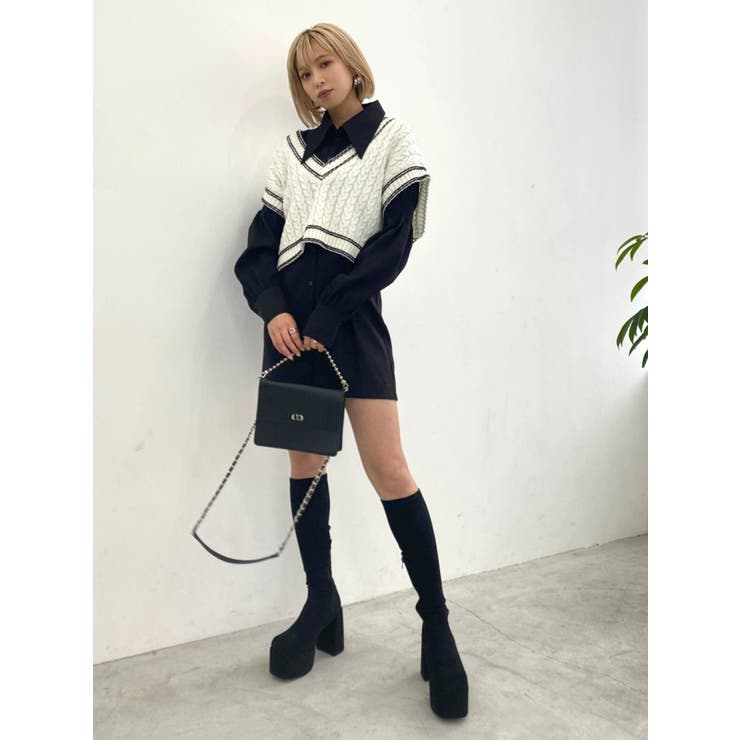 ダブルスリットシャーリングワンピース[品番：MKSW0048853