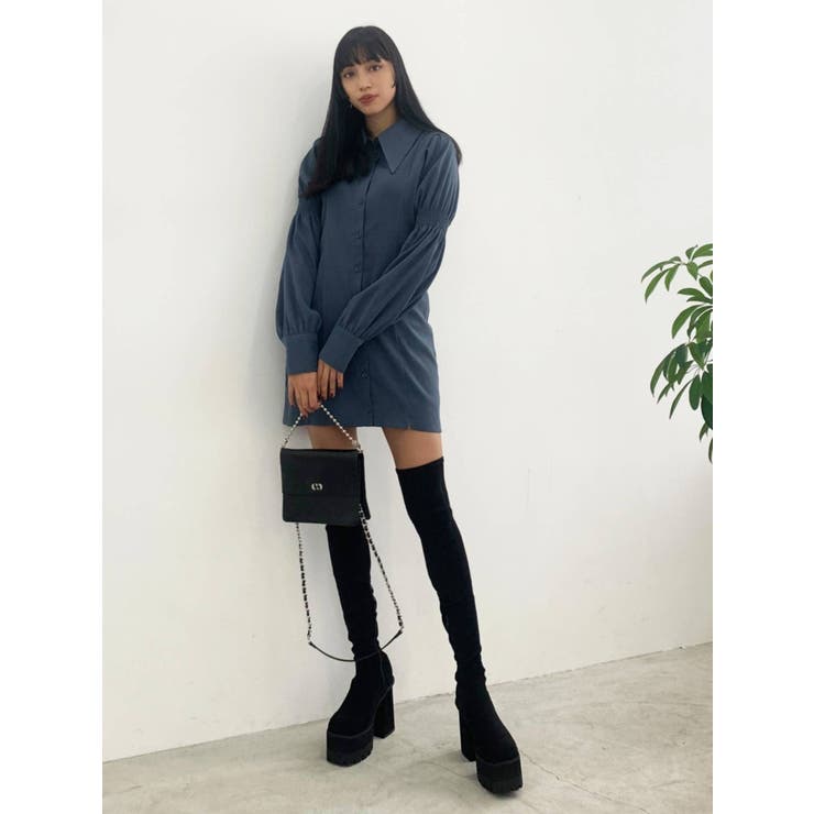 ダブルスリットシャーリングワンピース[品番：MKSW0048853