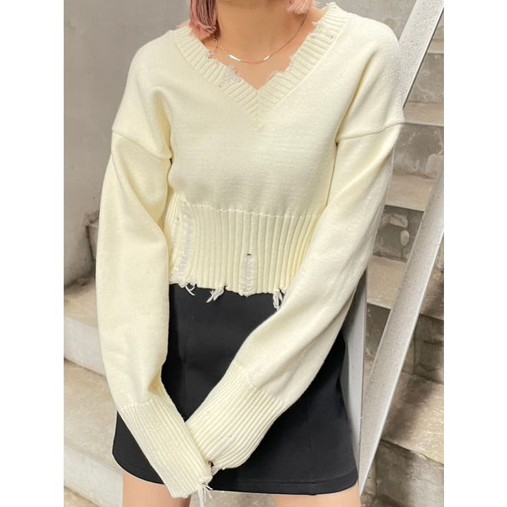 ヘムクラッシュVネックニット ヘムクラッシュVネックニット[品番：MKSW0041515]｜EMODA（エモダ