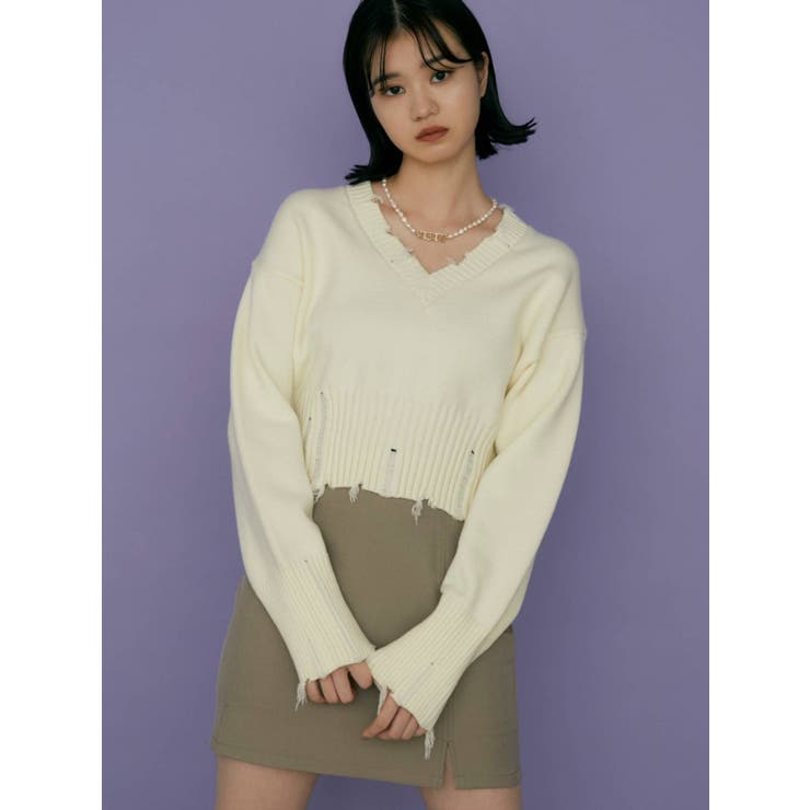 ヘムクラッシュVネックニット ヘムクラッシュVネックニット[品番：MKSW0041515]｜EMODA（エモダ