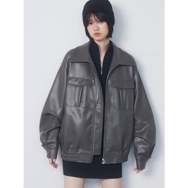 フェイクレザーオーバーブルゾン[品番：MKSW0054675]｜EMODA