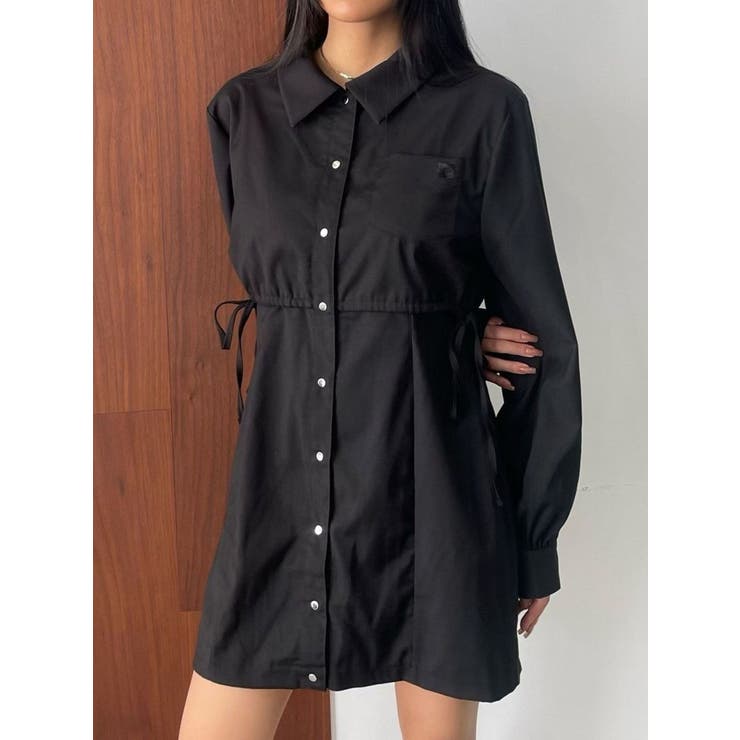 ブラック | レイヤーポケットシャツワンピース | EMODA