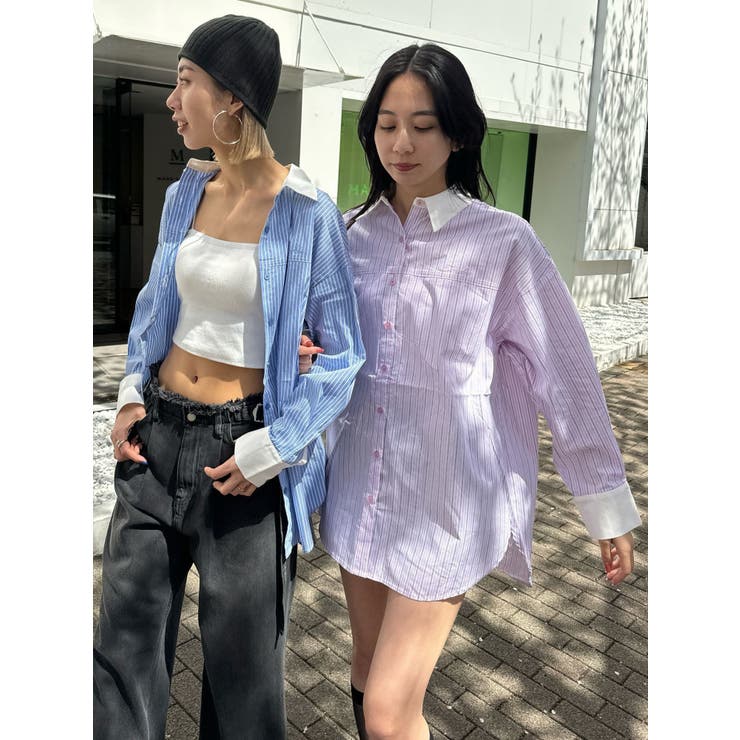 バックルベルト2トーンシャツ[品番：MKSW0055353]｜EMODA