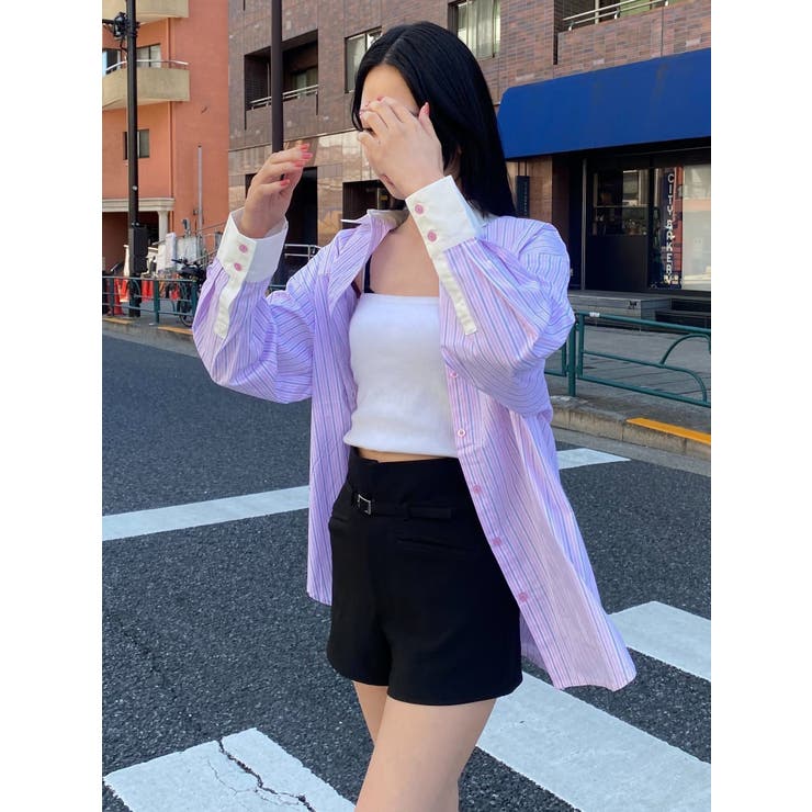 バックルベルト2トーンシャツ[品番：MKSW0055353]｜EMODA