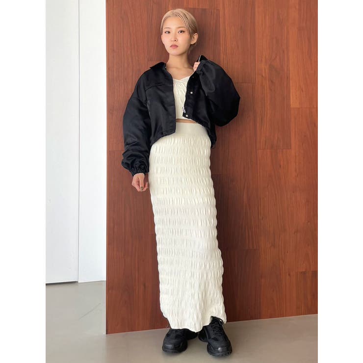 シャーリングロングニットスカート[品番：MKSW0055355]｜EMODA