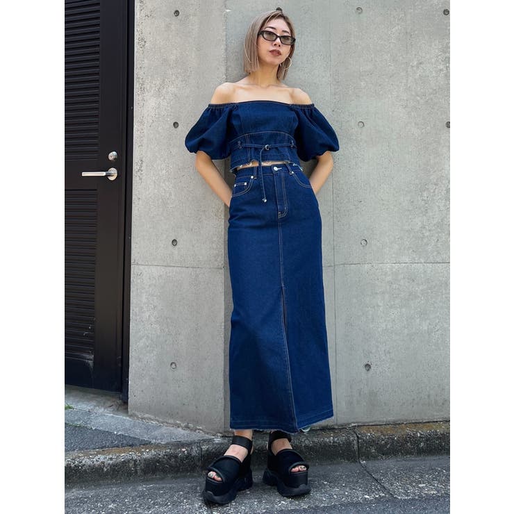 デニムスカート[ JEANS] 関税込送料無料 裾カットオフ ロゴ ミニスカート(デニムスカート) - デニムミニスカート [Minji