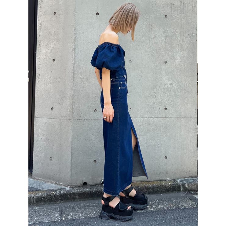 デニムスカート[ JEANS] 関税込送料無料 裾カットオフ ロゴ カットオフデニムスカート(セットアップ対応)｜INGNI(イング