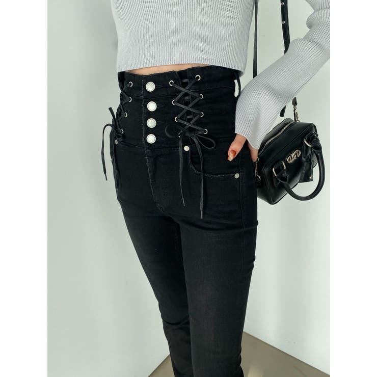 Wレースアップハイウエストフレアパギンス | EMODA | 詳細画像33 