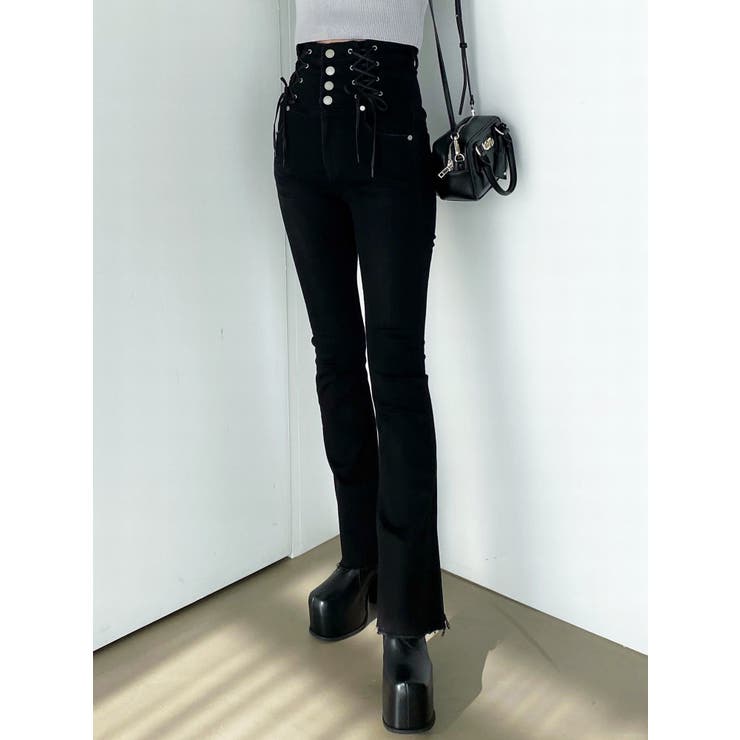 Wレースアップハイウエストフレアパギンス | EMODA | 詳細画像46 