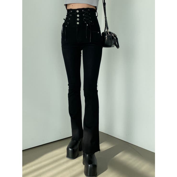 Wレースアップハイウエストフレアパギンス | EMODA | 詳細画像47 