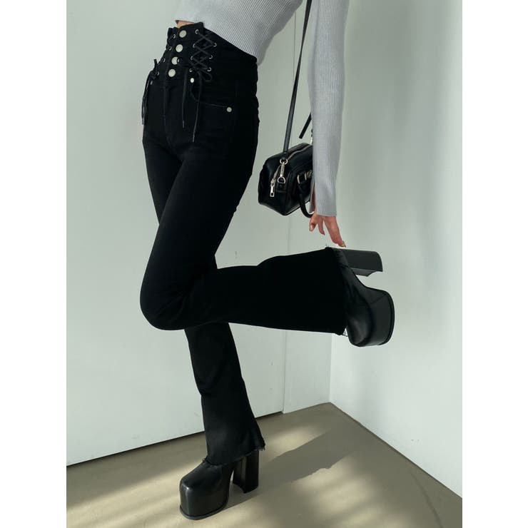 Wレースアップハイウエストフレアパギンス | EMODA | 詳細画像48 