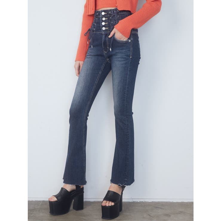 インディゴ | Wレースアップハイウエストフレアパギンス | EMODA